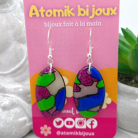 Handmade multi-color polymer clay earrings. Boucles d'oreilles fait à la main - Picture 2 of 5